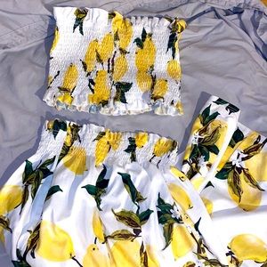 2 piece crop top and skirt set - lemons